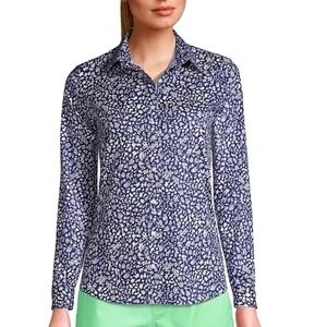 Lands' End NWOT Women's No Iron‎ Supima Cotton Navy Floral Long Sleeve Shirt